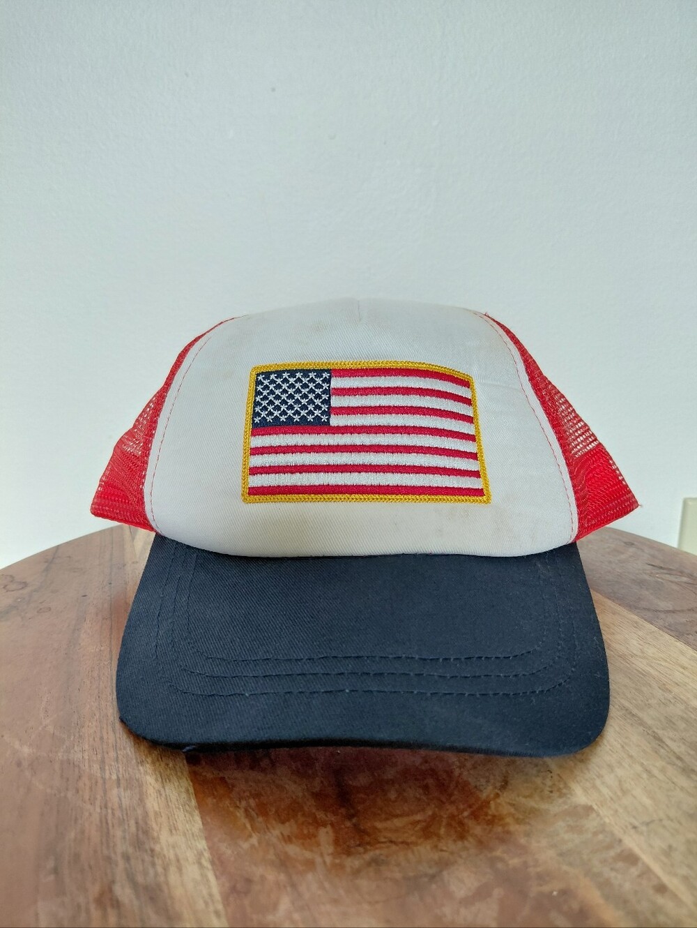 American Flag Patriotic USA White & Red Trucker Hat OS